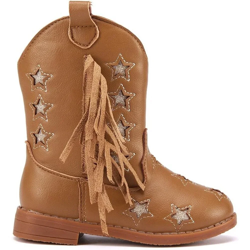 Girls 1-Camel Microfiber Little Kids Mid Calf Western Pointed Toe Riding Boots